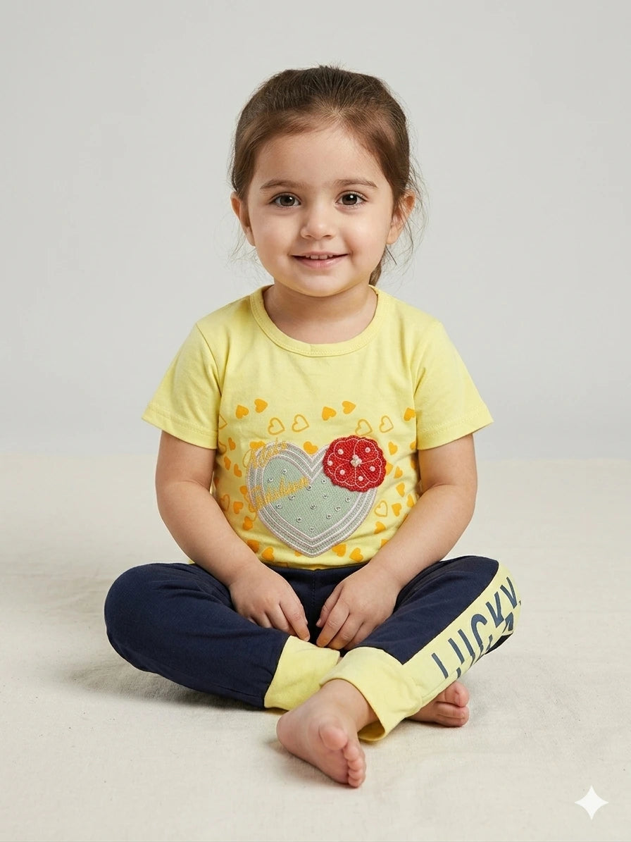 Baby Girl Malai Cotton Half Sleeve Shirt & Full Trouser Set – Summer Collection (3 Years)