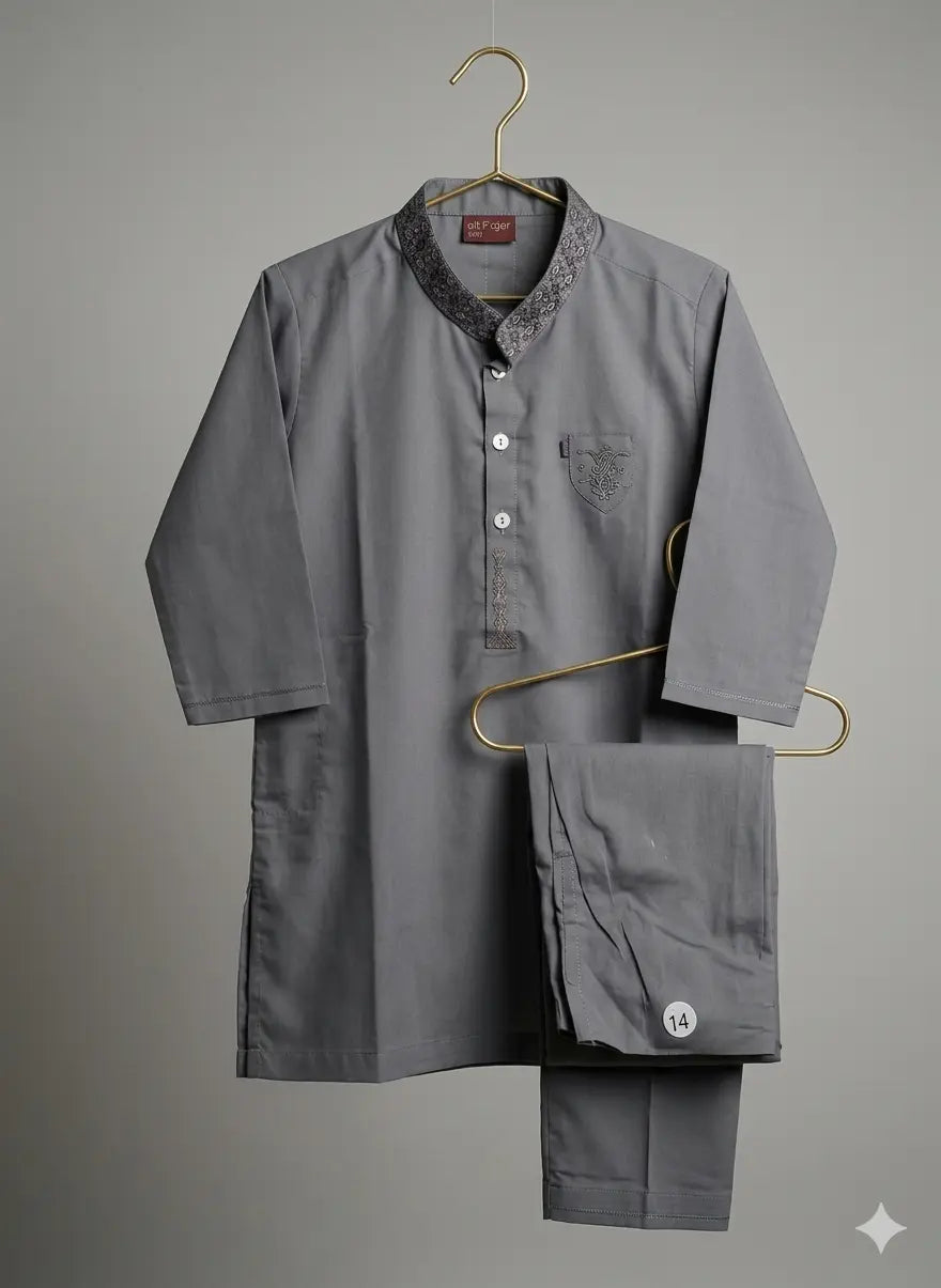 Baby Boy Grey Chambray Cotton Kurta Pajama Set – Summer Collection (1–2 Years)