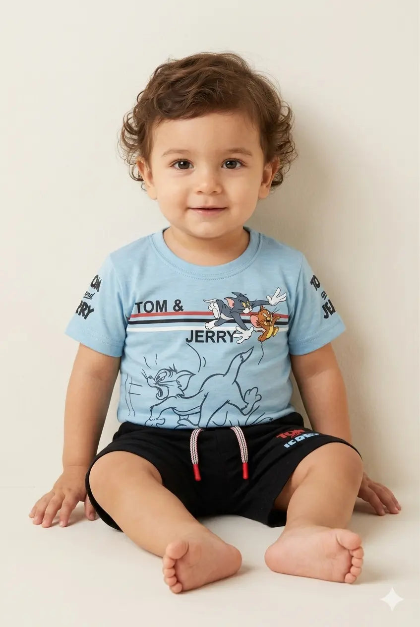 Baby Boy Malai Cotton Half Sleeve T-Shirt & Cotton Nicker Set – Summer Collection (6 Months)