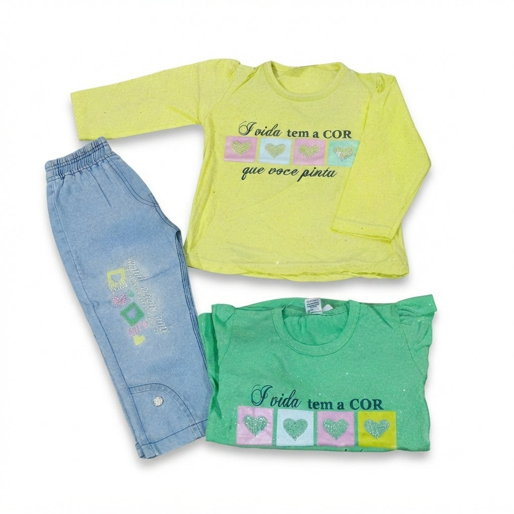Bright Little Girl Malai Stuff Printed Shirt with Stylish Denim Pants – 4 Years