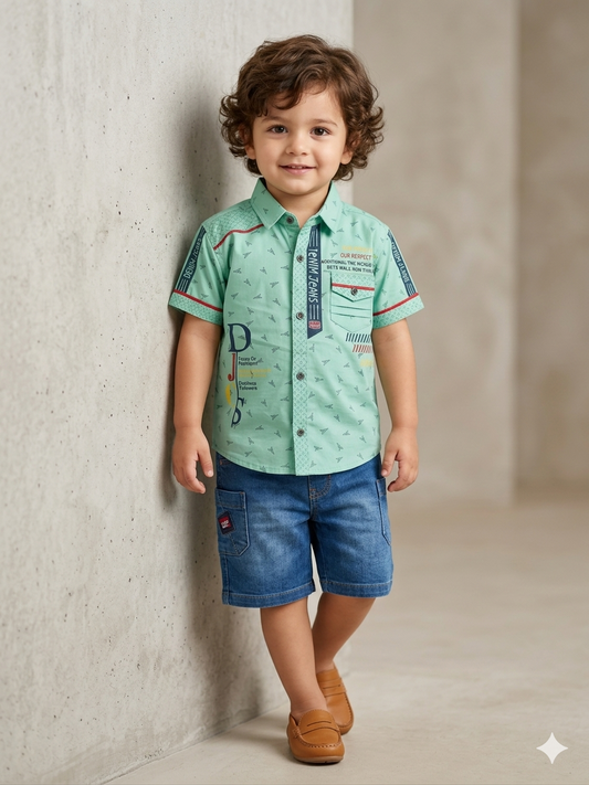 Baby Boy Denim Shorts & Cotton Half Sleeve Shirt Set – Summer Collection (3-4 Years)