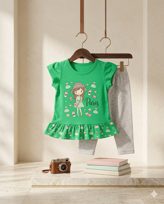 Baby Girl Lightweight Malai Cotton Shirt & Contrast Pajama Set – Summer Collection (1–2 Years)