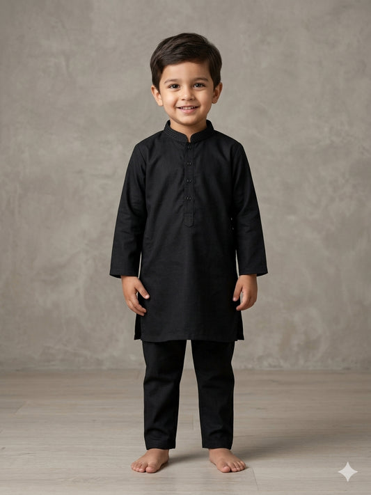 Baby Boy Black Soft Cotton Kurta Pajama Set – Royal Nawab Collection (3–4 Years)