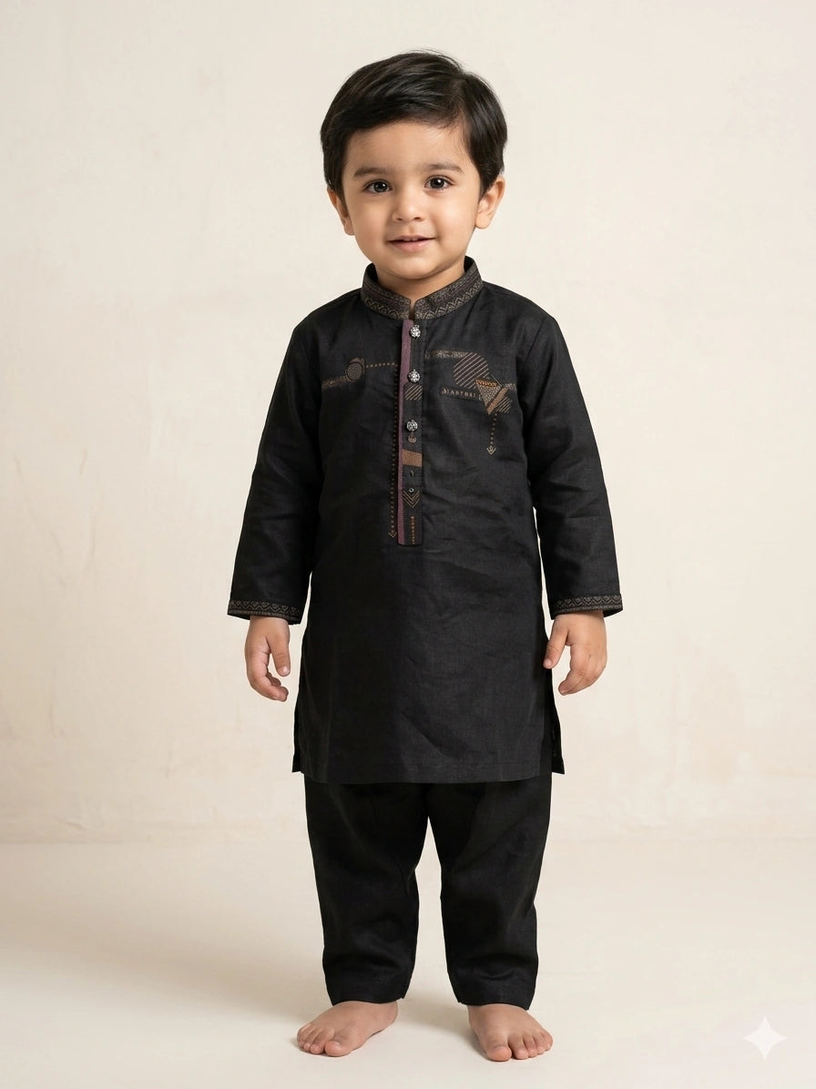 Baby Boy Special Black Soft Cotton Kurta Shalwar Set – Summer Collection (1–2 Years)
