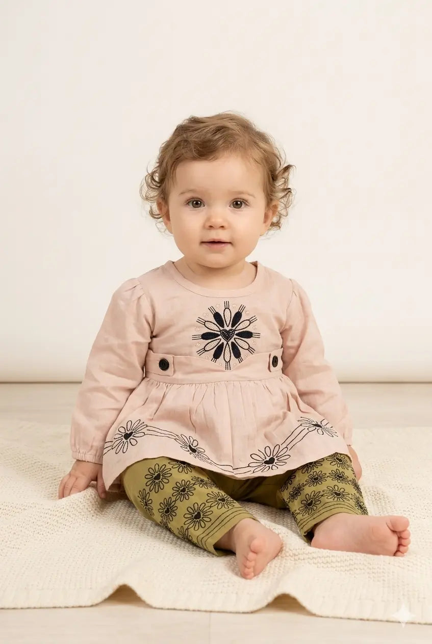 Baby Girl Cotton Blend Frock & Pajama Set – Summer Collection (1-2 Years)