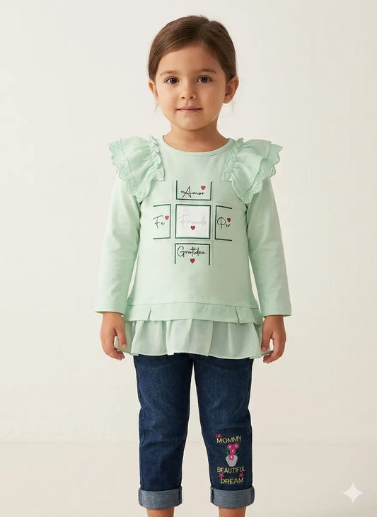 Baby Girl Malai Cotton Full Sleeve Shirt & Pant Set – Summer Collection (4 Years)