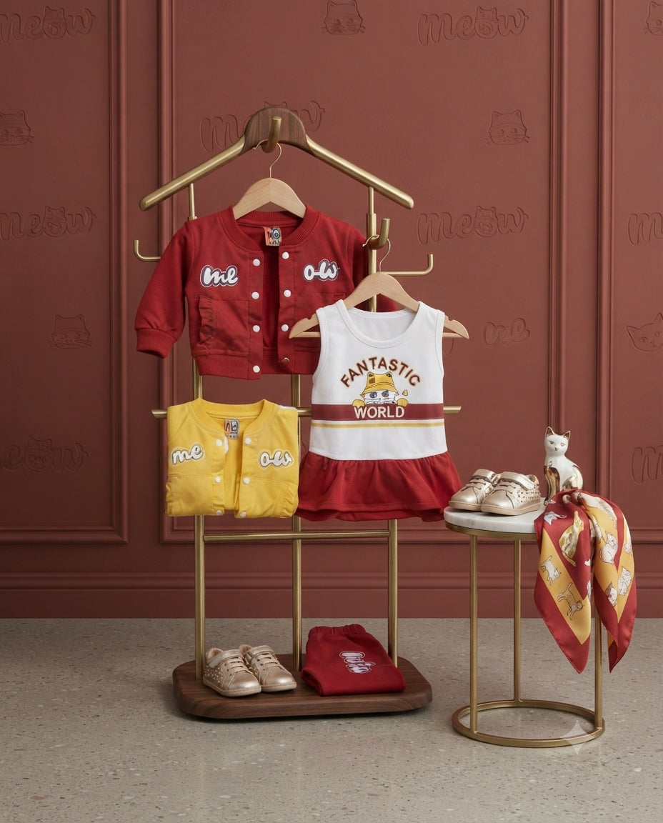 Baby Girls Premium Red Malai 3 Piece Dress Set | Jacket, Top & Trouser | 6–12 Months