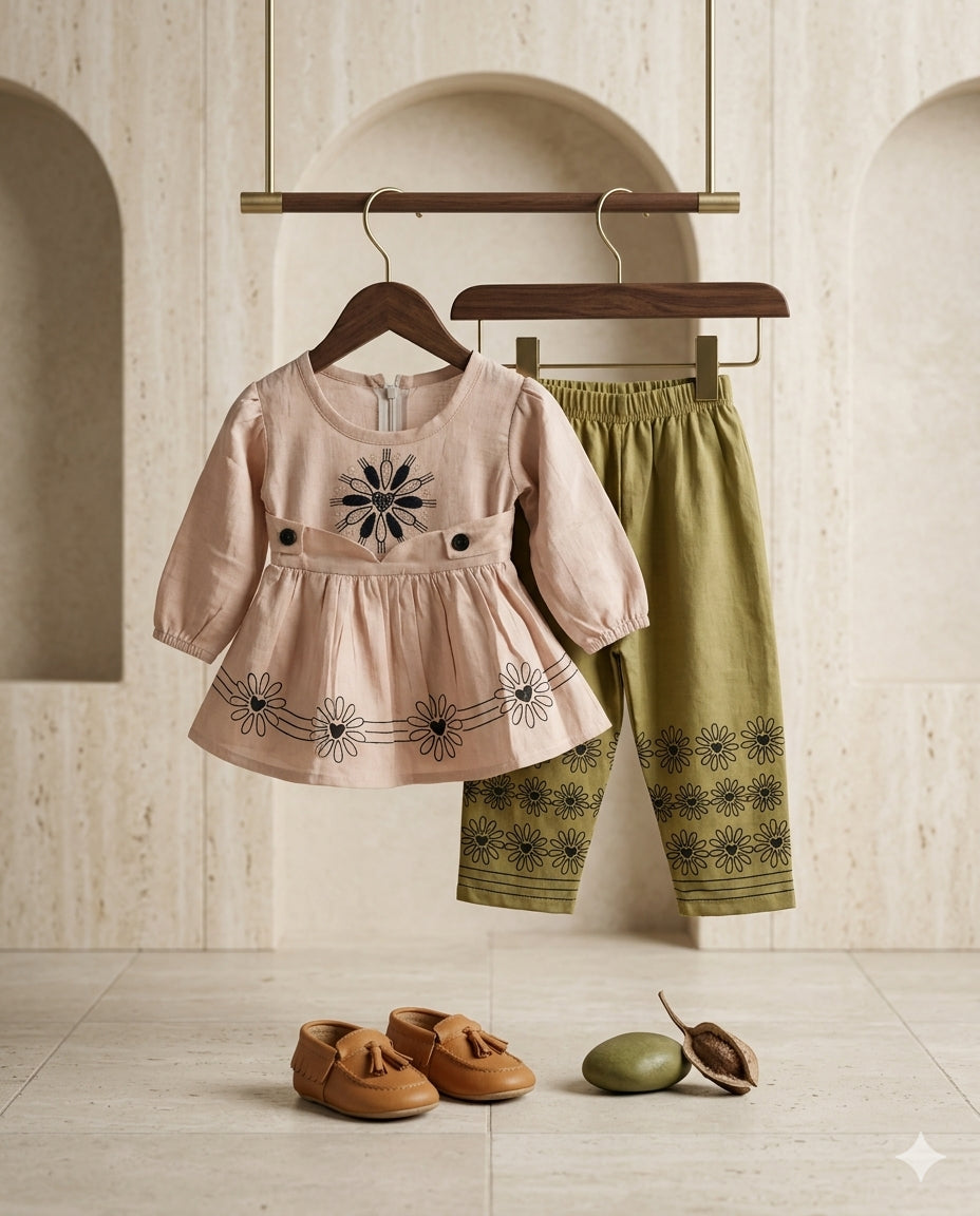 Baby Girl Cotton Blend Frock & Pajama Set – Summer Collection (1-2 Years)