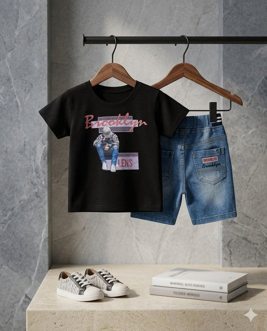 Baby Boy Malai Cotton Half Sleeve Shirt with Denim Shorts Set – Summer Collection (1 Year)