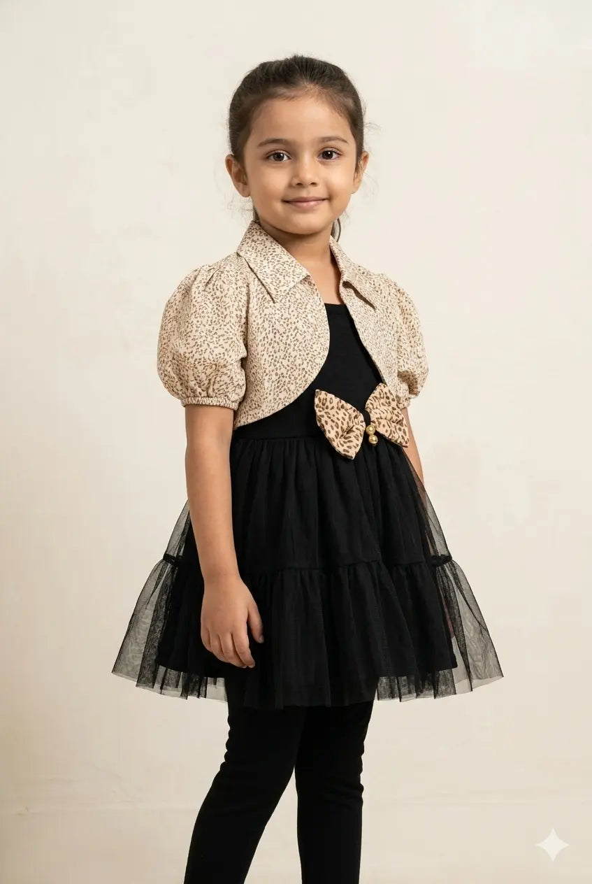 Baby Girl 3 Piece Net Frock Set with Chiffon Upper & Pajama – Summer Collection (4 Years)