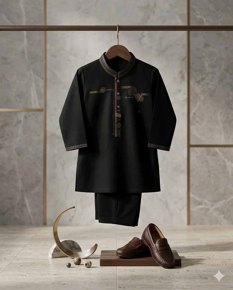 Baby Boy Special Black Soft Cotton Kurta Shalwar Set – Summer Collection (1–2 Years)