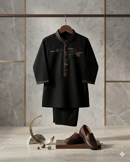Baby Boy Special Black Soft Cotton Kurta Shalwar Set – Summer Collection (1–2 Years)