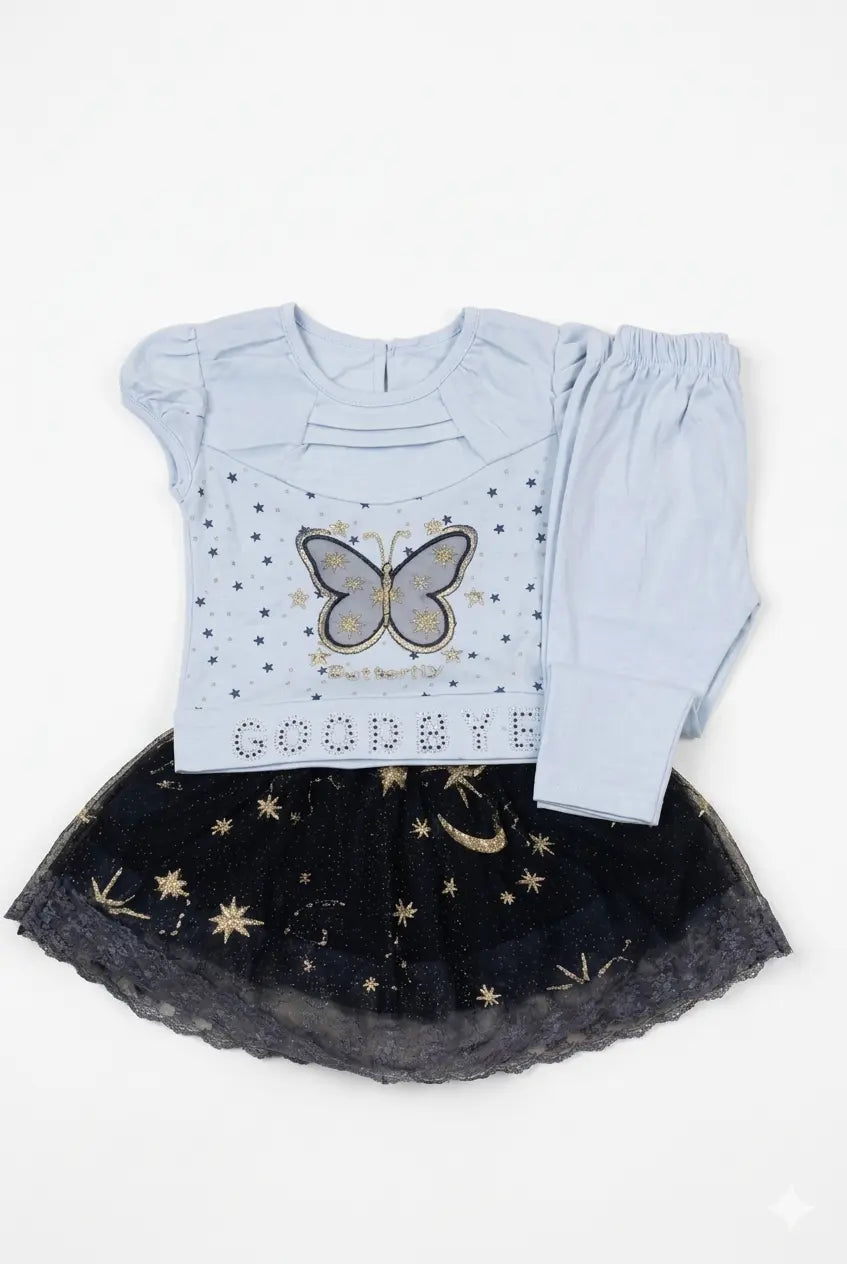 Baby Girl 3 Piece Outfit Set – Malai Cotton Top & Net Skirt Summer Collection (0-6 Months)