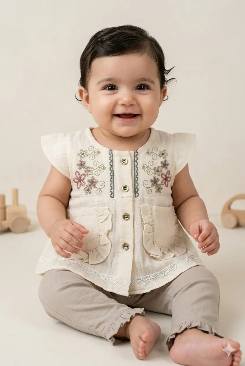 Baby Girl Sleeveless Cotton Top & Full Cotton Pajama Set – Summer Collection (6 Months)