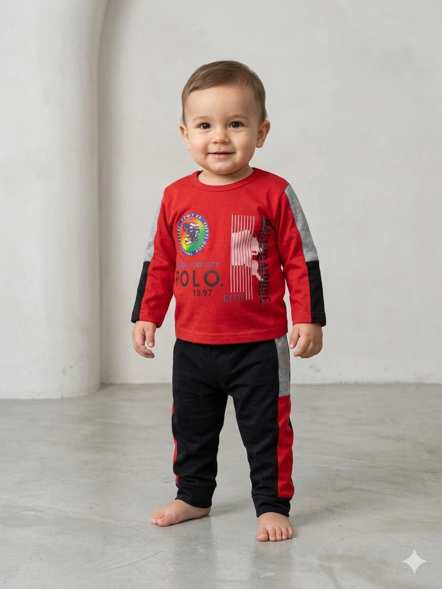 Baby Boy Malai Cotton Full Sleeve T-Shirt & Pajama Set – Summer Collection (1 Year)