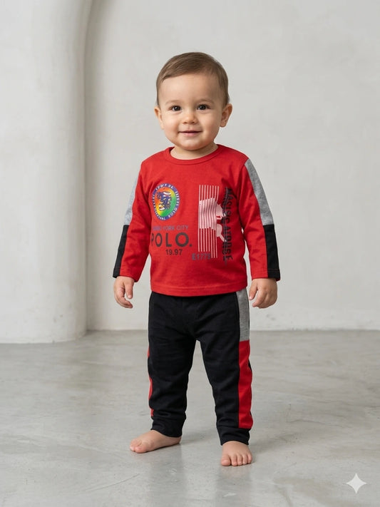Baby Boy Malai Cotton Full Sleeve T-Shirt & Pajama Set – Summer Collection (1 Year)
