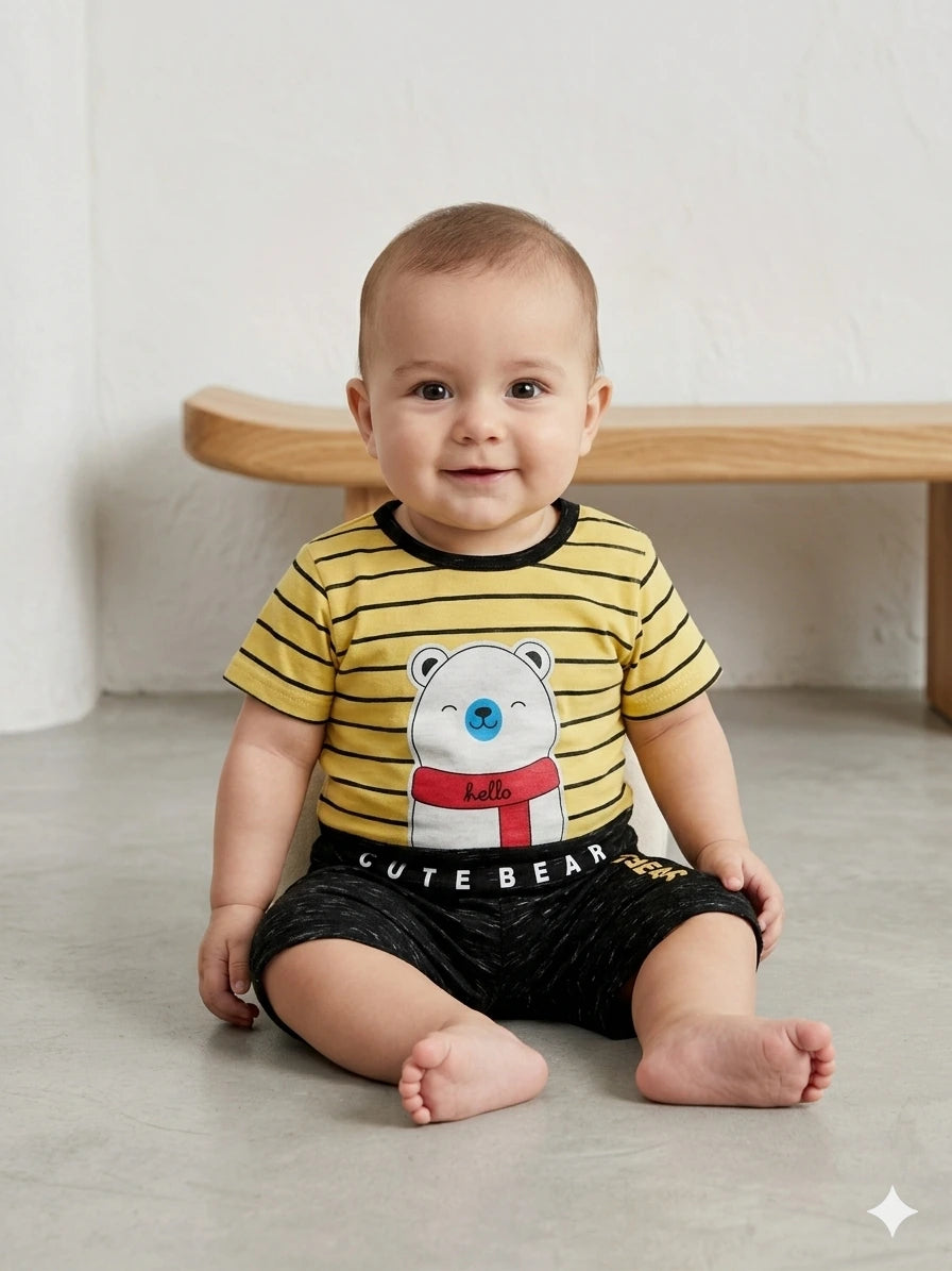 Baby Boy Malai Cotton Half Sleeve Shirt & Shorts Set – Summer Collection (6 Months)