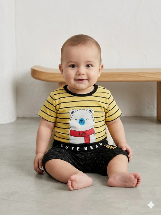 Baby Boy Malai Cotton Half Sleeve Shirt & Shorts Set – Summer Collection (6 Months)