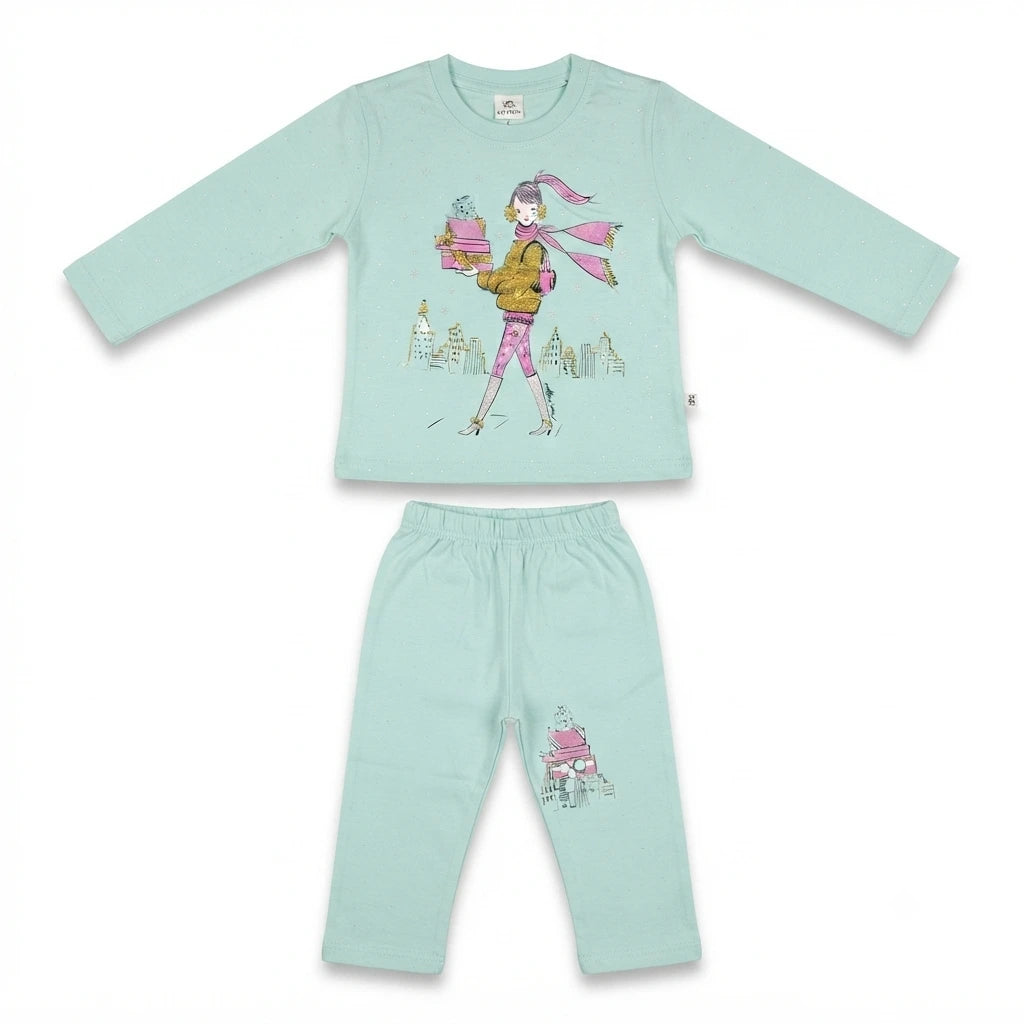 Baby Girls 2 Piece Winter Dress – Mint Green Malai Shirt & Trouser Set (1-2 Years)