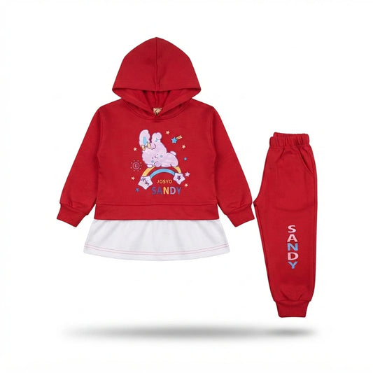 Baby Girls Premium Red Interlock Hoodie & Trouser Set | 6–12 Months | Mid Season Wear