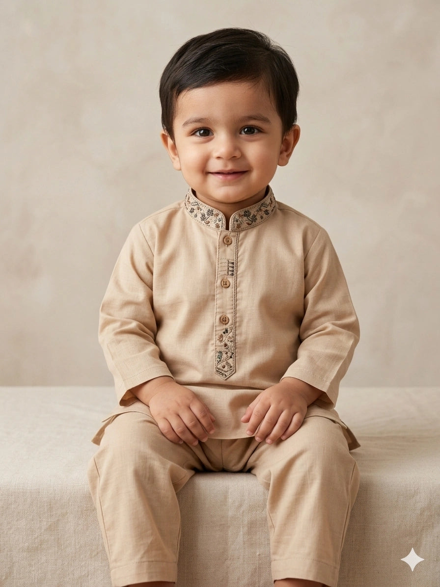 Baby Boy Soft Cotton Kurta Pajama with Designer Collar – Summer Collection (1–2 Years)