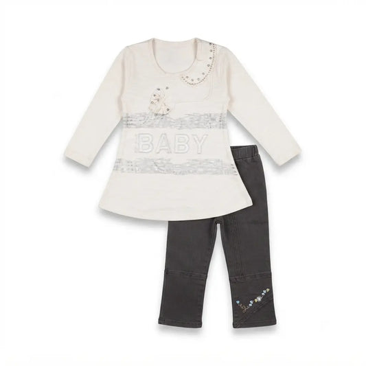 Elegant Malai Long Shirt with Contrast Trouser Set for Baby Girls (7 Years)