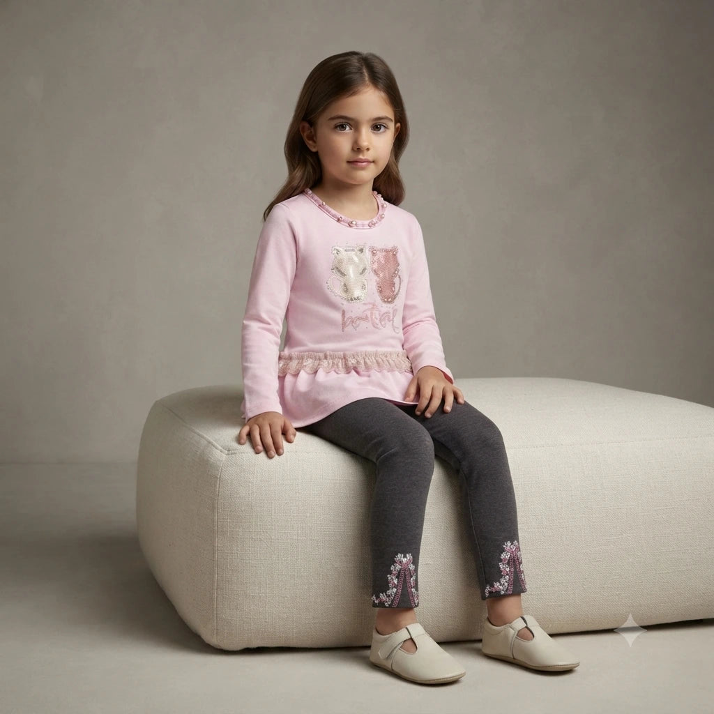 Charming Malai Peplum Shirt with Embroidered Trouser Set for Baby Girls (7 Years)