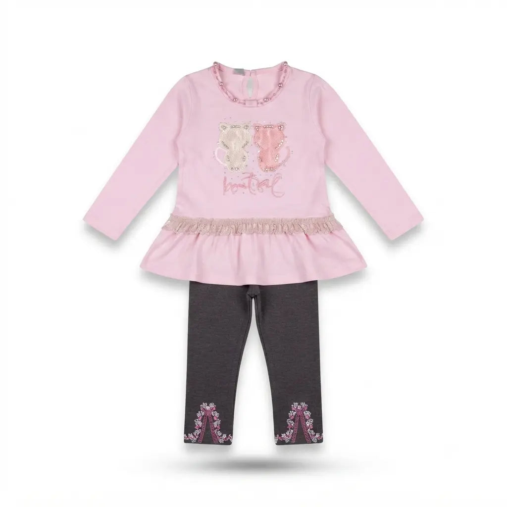 Charming Malai Peplum Shirt with Embroidered Trouser Set for Baby Girls (7 Years)