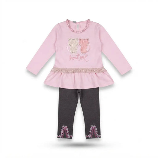 Charming Malai Peplum Shirt with Embroidered Trouser Set for Baby Girls (7 Years)