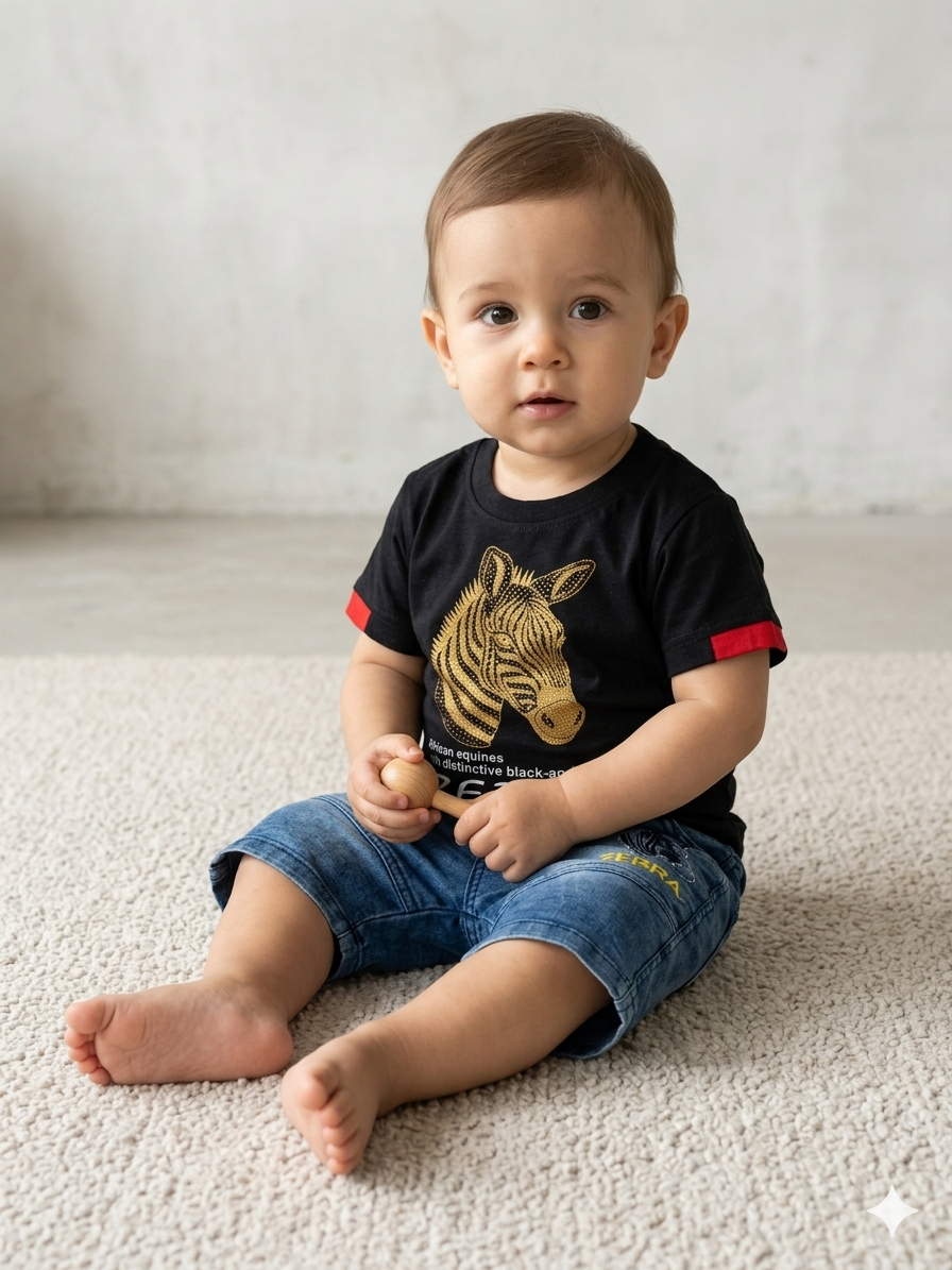 Baby Boy Malai Cotton Half Sleeve Shirt with Denim Shorts Set – Summer Collection (1 Year)