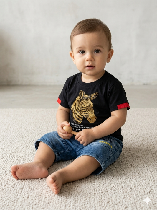 Baby Boy Malai Cotton Half Sleeve Shirt with Denim Shorts Set – Summer Collection (1 Year)