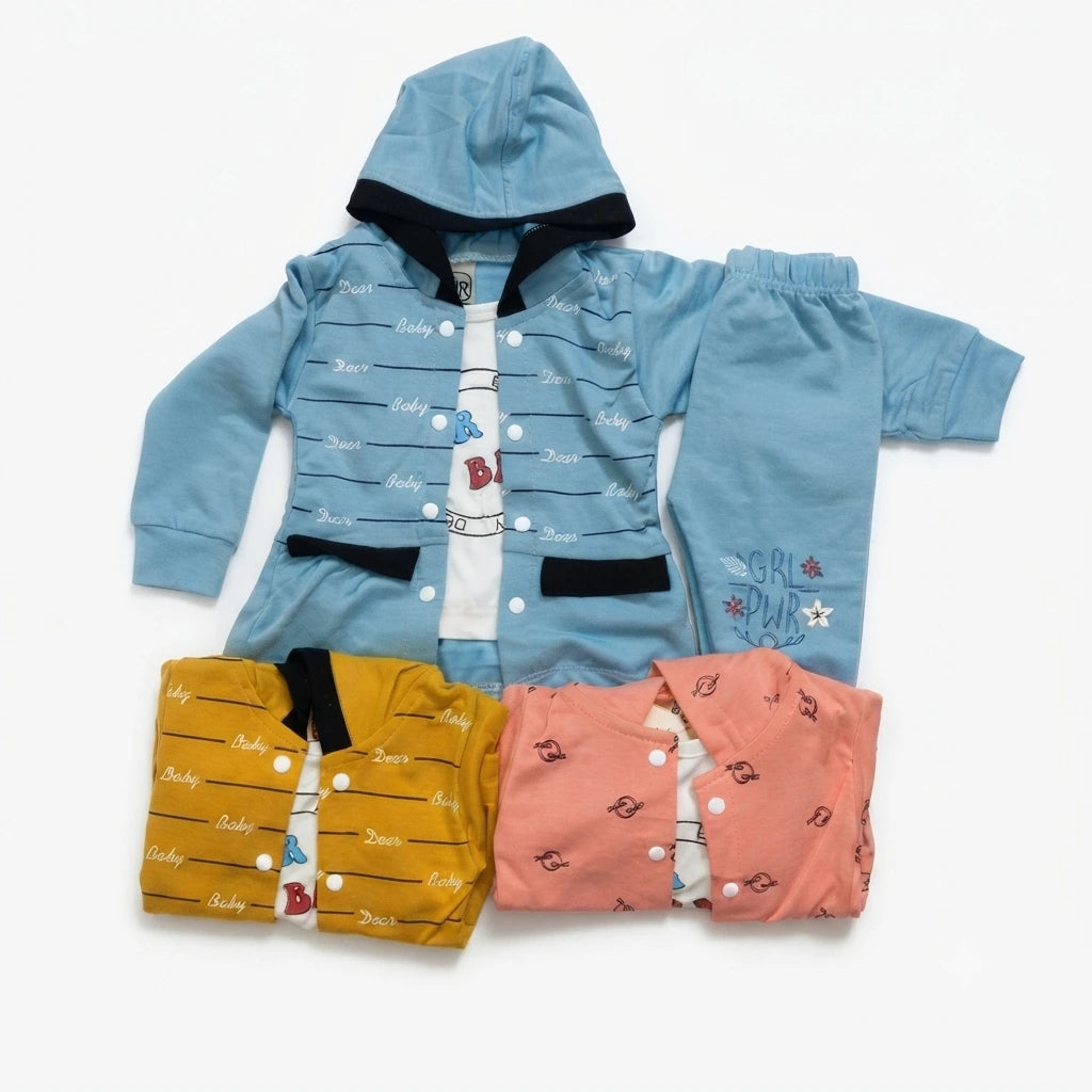 Baby Girls Sky Blue Interlock 2.5 Piece Hoodie Suit – Attached Inner Design (6–12 Months)