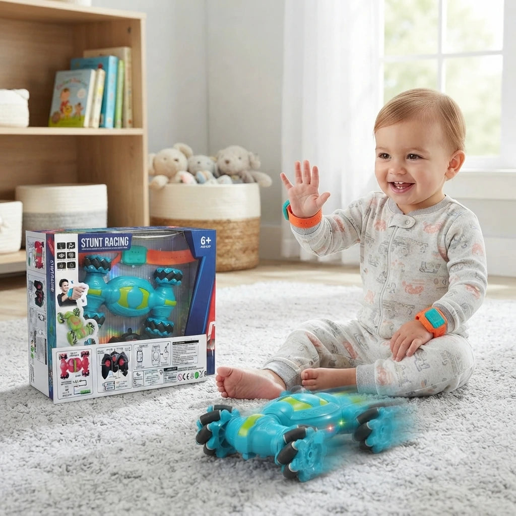 2.4GHz R/C 360° Stunt Racing Car with Music & LED Lights – Remote Control Toy for Kids (6+ Years)