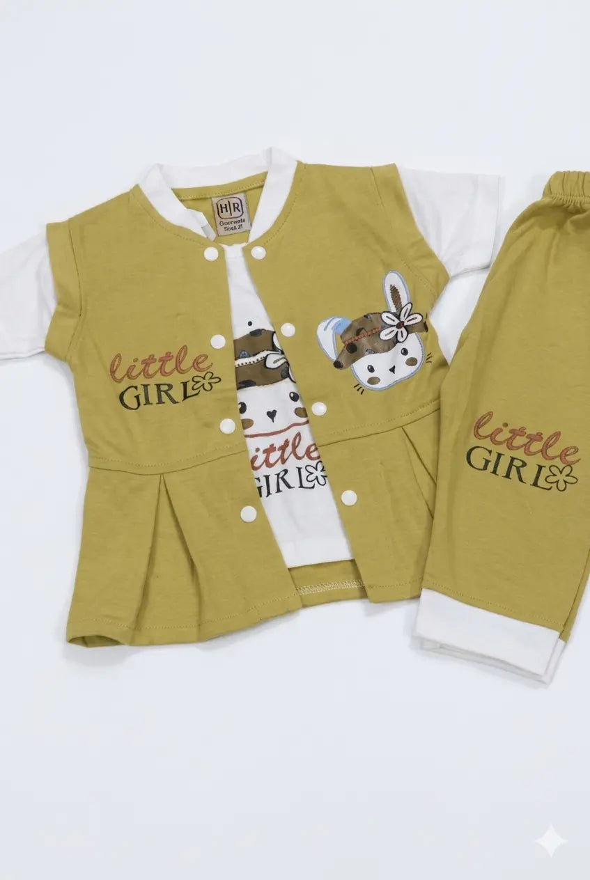 Baby Girl 2.5 Piece Malai Cotton Outfit Set – Summer Collection (0-12 Months)