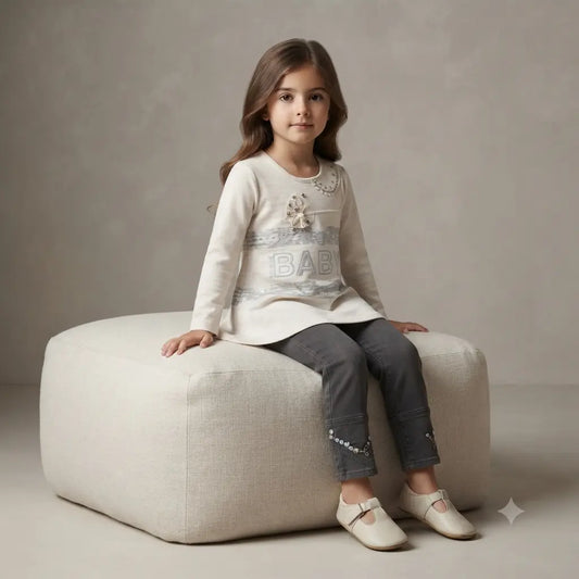 Elegant Malai Long Shirt with Contrast Trouser Set for Baby Girls (7 Years)