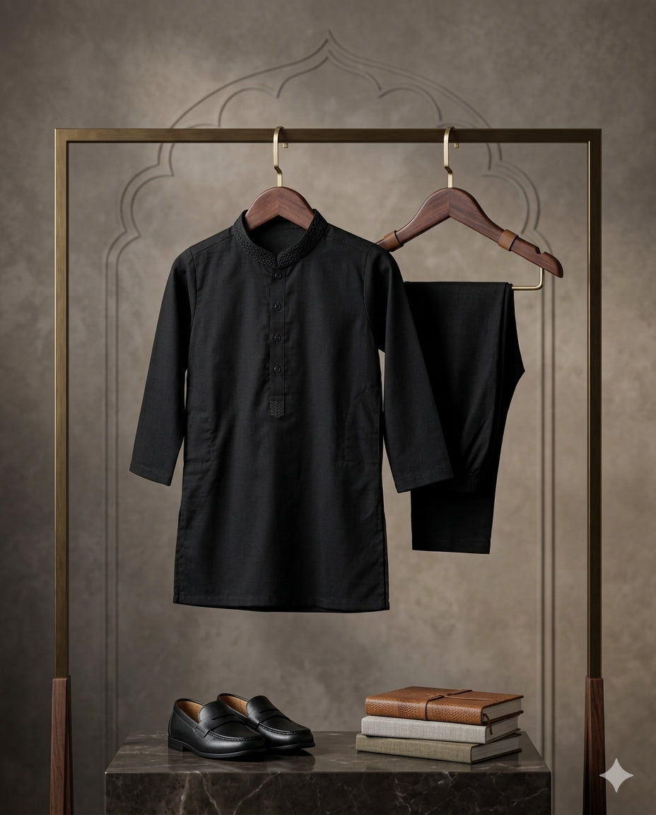 Baby Boy Black Soft Cotton Kurta Pajama Set – Royal Nawab Collection (3–4 Years)