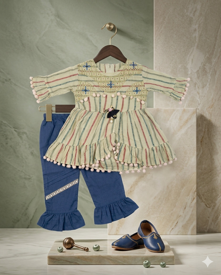 Baby Girl Cotton Blend Frock & Matching Trouser Set – Summer Collection (1–2 Years)