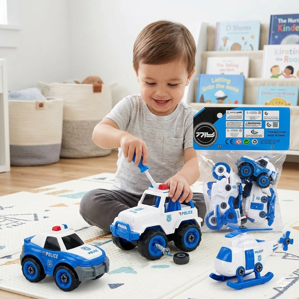 DIY Police Vehicle Series – 4 Piece Police Vehicle Set for Kids (3+ Years)