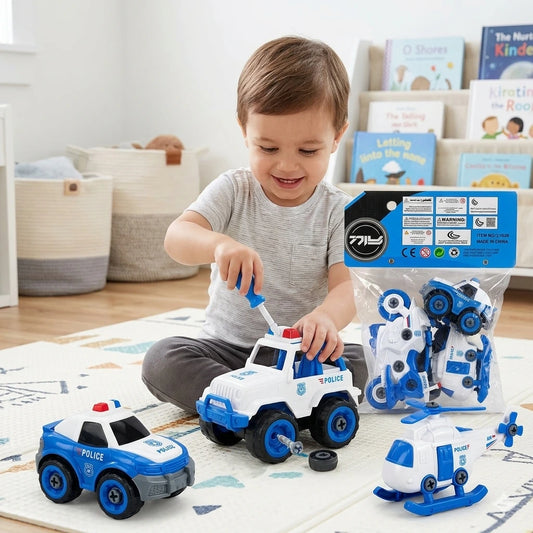 DIY Police Vehicle Series – 4 Piece Police Vehicle Set for Kids (3+ Years)