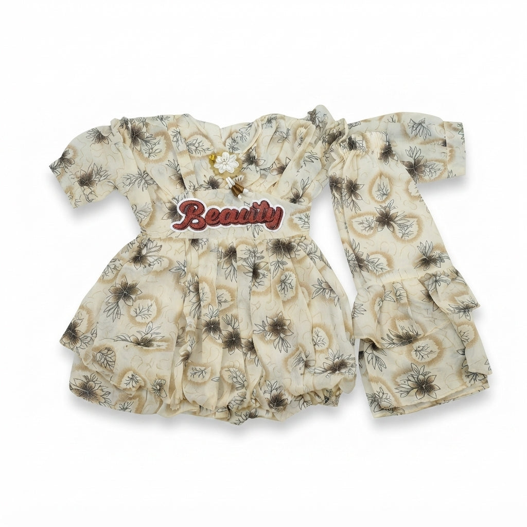 Baby Girls Premium Chiffon Floral Frock & Matching Flapper Set | 4 Years