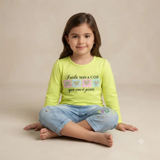 Bright Little Girl Malai Stuff Printed Shirt with Stylish Denim Pants – 4 Years