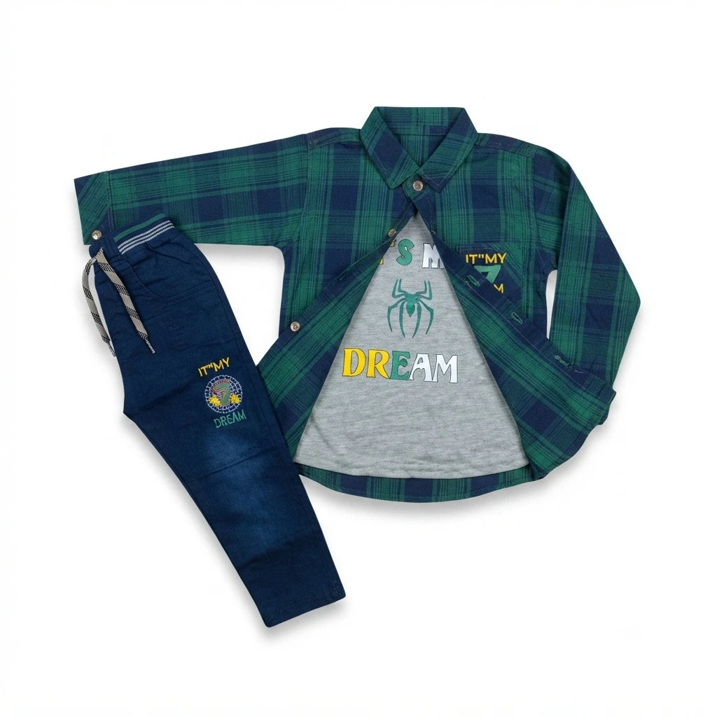 Baby Boy Cotton Shirt & Pant Set with Attached Inner – Premium Casual Outfit (4 Years)