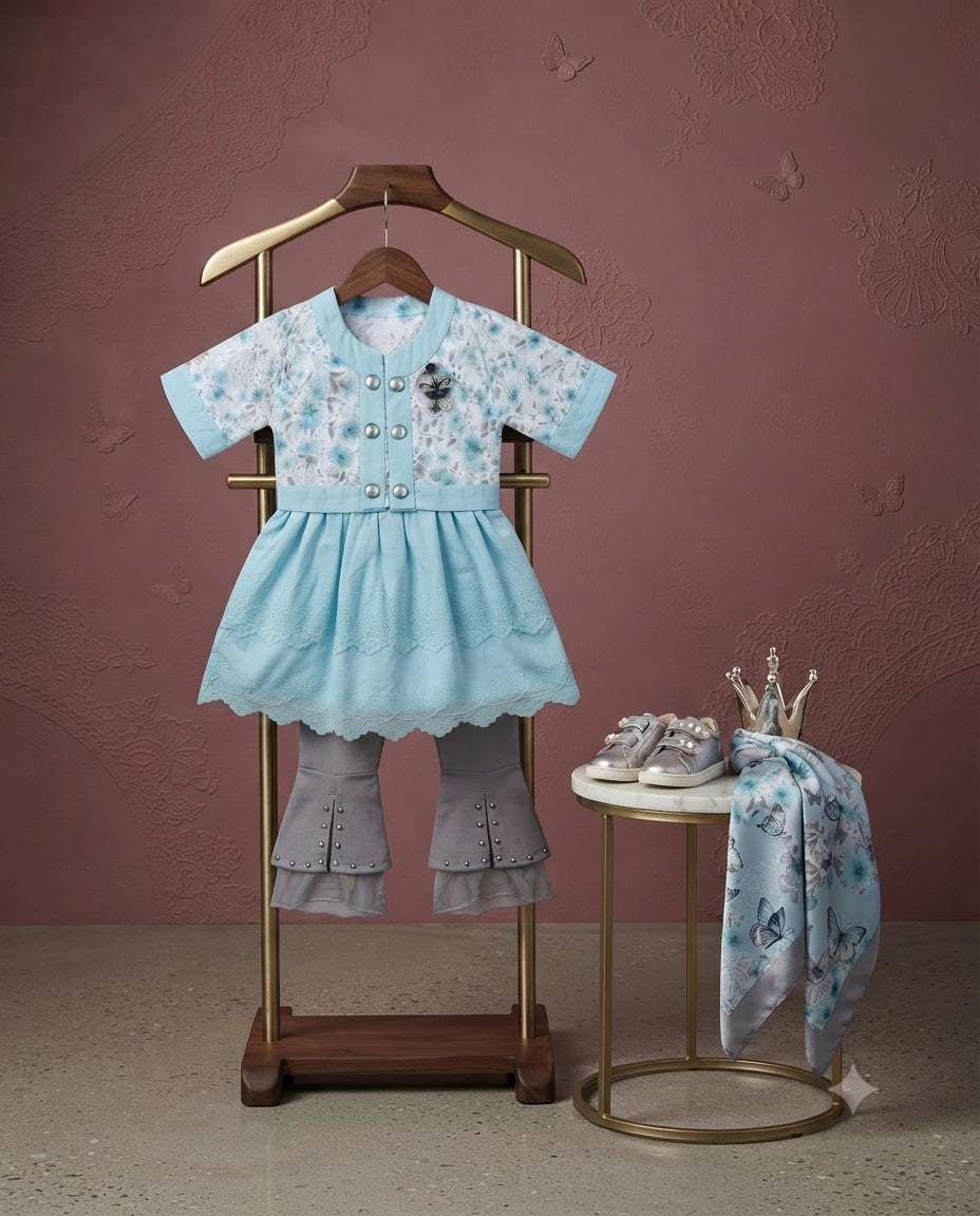 Baby Girls Premium Chiffon Frock with Fancy Bell Bottom Pants | Party Wear Dress | 4 Years