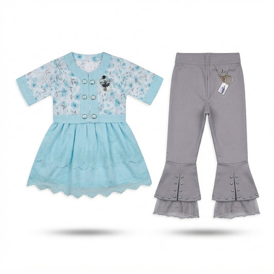 Baby Girls Premium Chiffon Frock with Fancy Bell Bottom Pants | Party Wear Dress | 4 Years