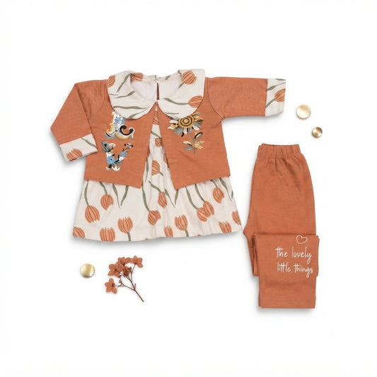Charming Baby Girl Malai Stuff 2-Piece Dress with Jacket Style & Leggings – 6 Months