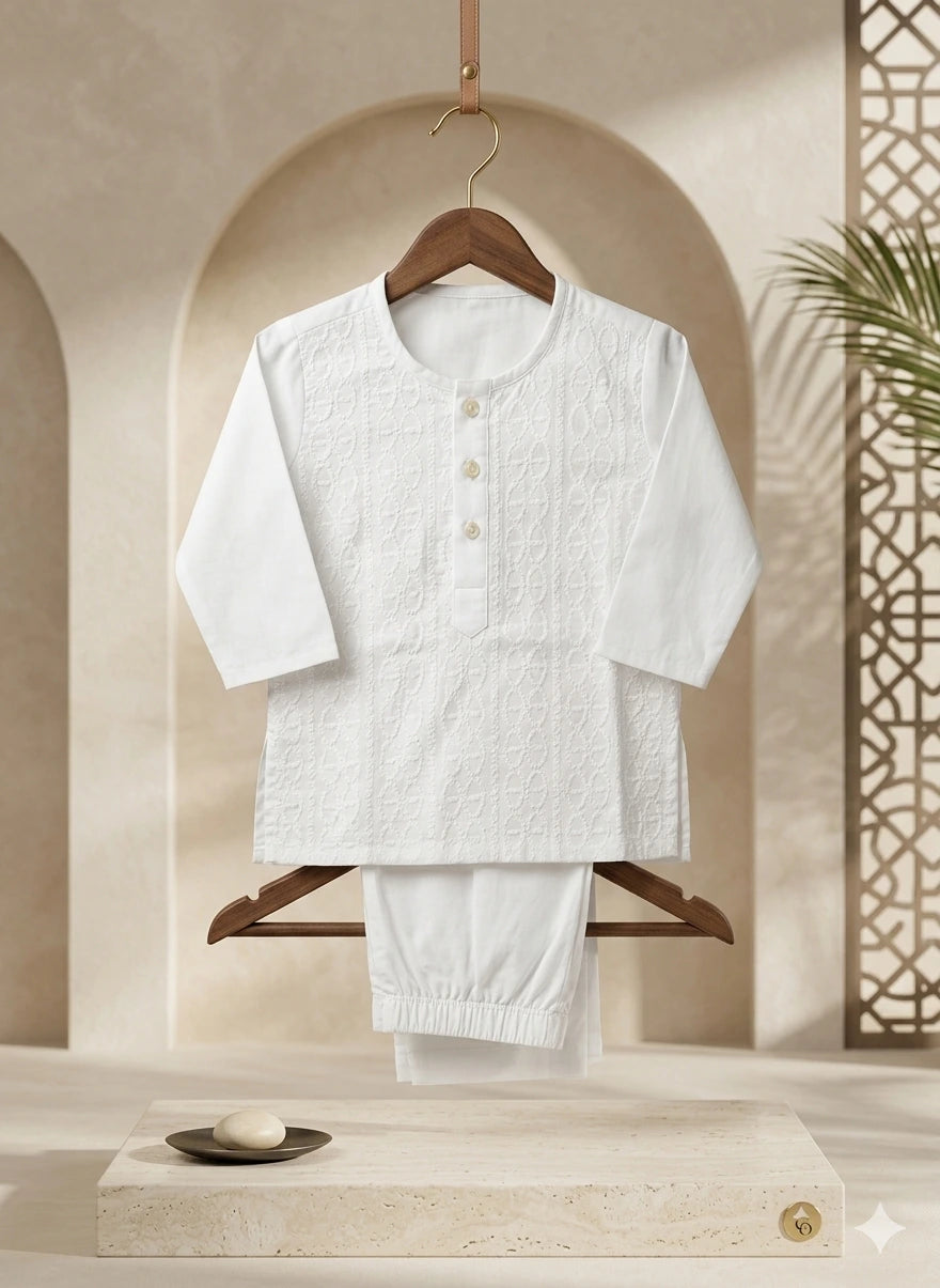 Baby Boy White Cotton Chikankari Kurta – Summer Collection (6 Months)