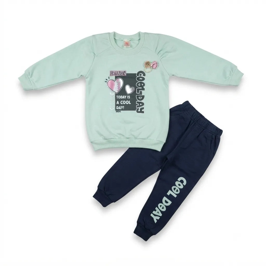 Premium Interlock Shirt & Contrast Trouser Set for Baby Girls – Soft Mid-Season Outfit (5 Years)