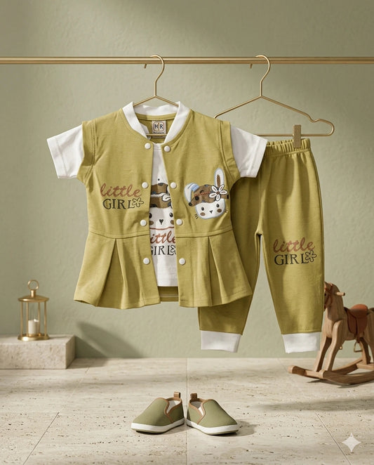 Baby Girl 2.5 Piece Malai Cotton Outfit Set – Summer Collection (0-12 Months)