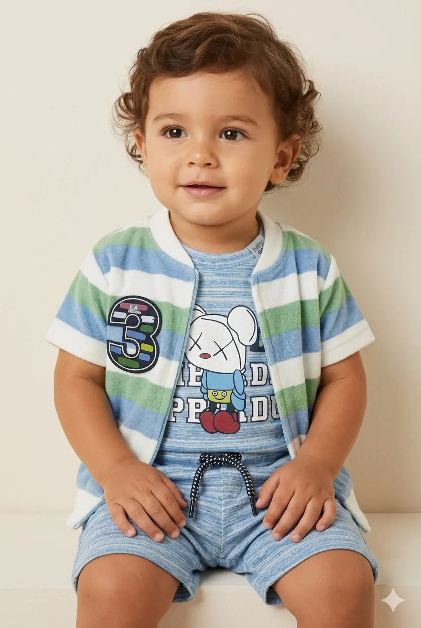 Baby Boy 2.5 Piece Malai Cotton T-Shirt & Matching Nicker Set – Summer Collection (6 Months)