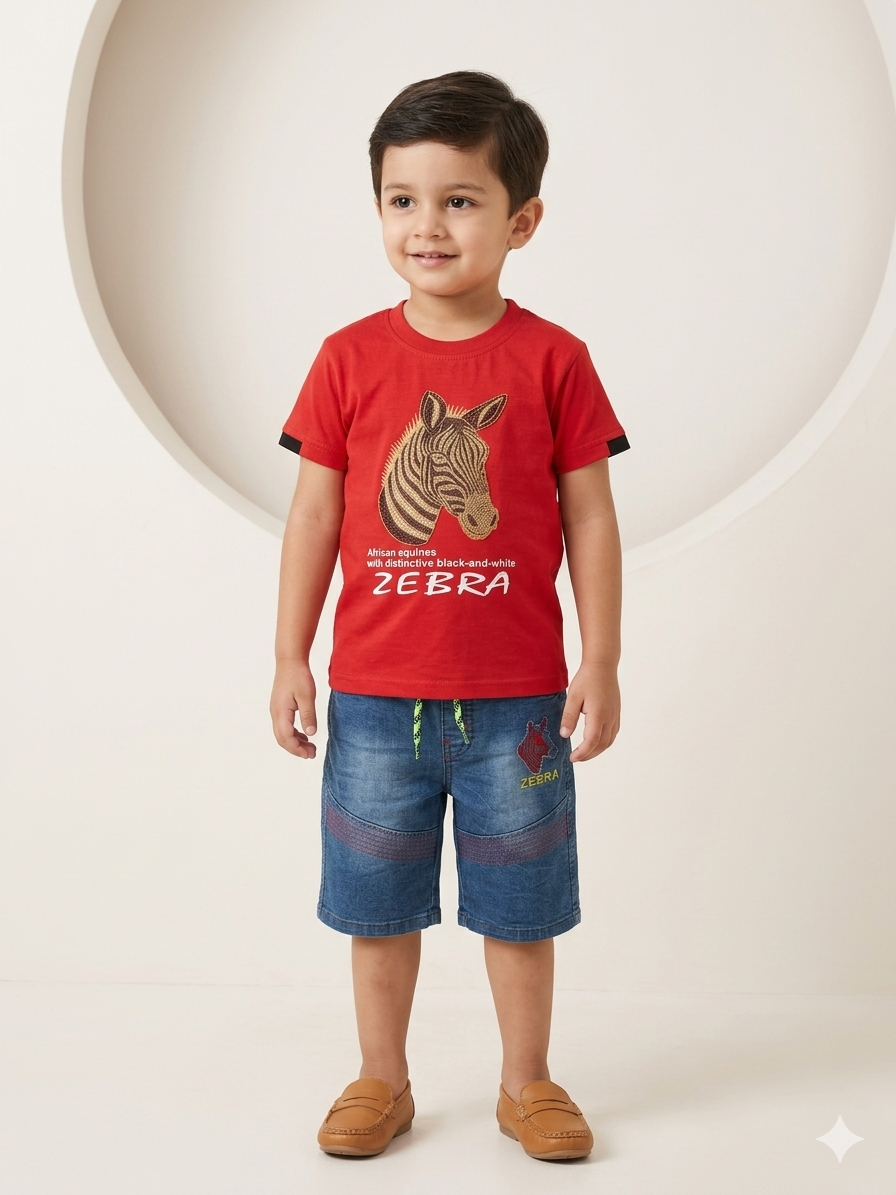 Baby Boy Half Sleeve T-Shirt & denim Knickers Set (4 Years)
